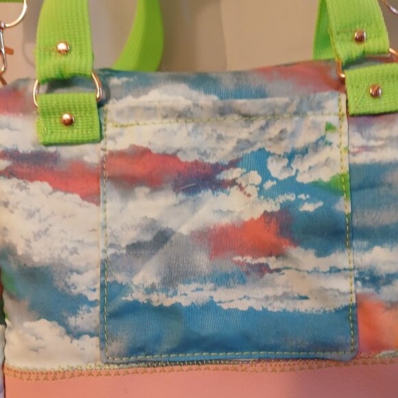 New Rainbow Clouds Sky print Crossbody Stachel Purse Bag Small Blue Pink Green - Picture 5 of 11